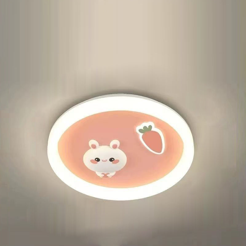 Contemporary Scandinavian Cartoon Cute Rabbit Round Dome Hardware Acrylic LED Flush Mount Ceiling Light For Bedroom