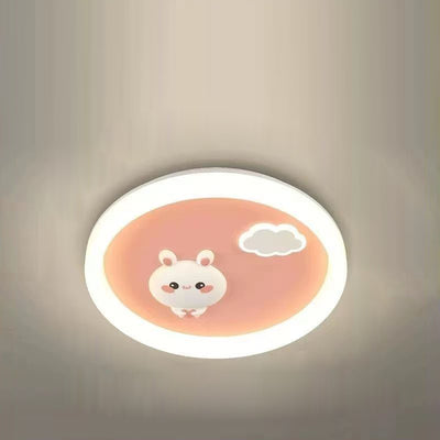 Contemporary Scandinavian Cartoon Cute Rabbit Round Dome Hardware Acrylic LED Flush Mount Ceiling Light For Bedroom