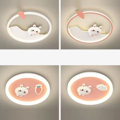 Contemporary Scandinavian Cartoon Cute Rabbit Round Dome Hardware Acrylic LED Flush Mount Ceiling Light For Bedroom