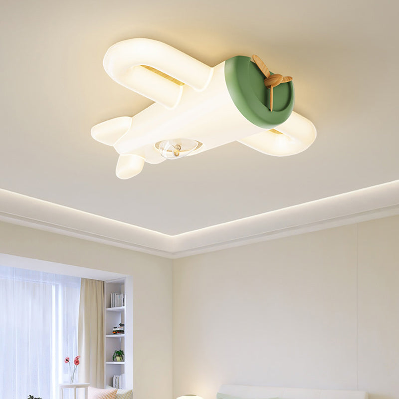 Contemporary Creative Cartoon Airplane Shape PE Iron LED Flush Mount Ceiling Light For Bedroom