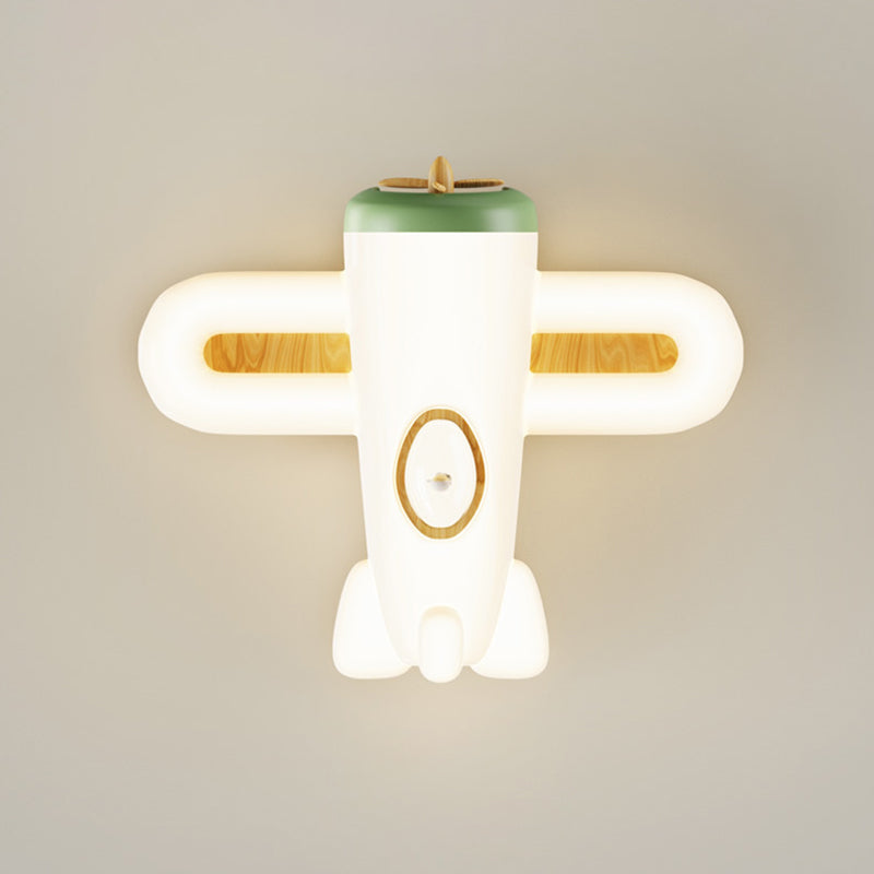 Contemporary Creative Cartoon Airplane Shape PE Iron LED Flush Mount Ceiling Light For Bedroom