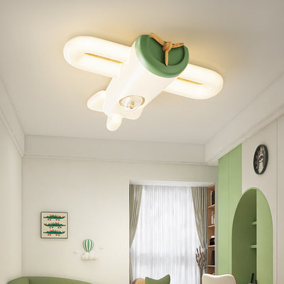 Contemporary Creative Cartoon Airplane Shape PE Iron LED Flush Mount Ceiling Light For Bedroom