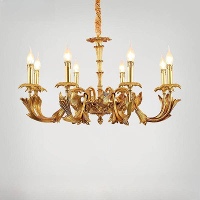 Traditional French Carved Candle Shape Twig Round Copper 6/8/10 Light Chandelier For Living Room