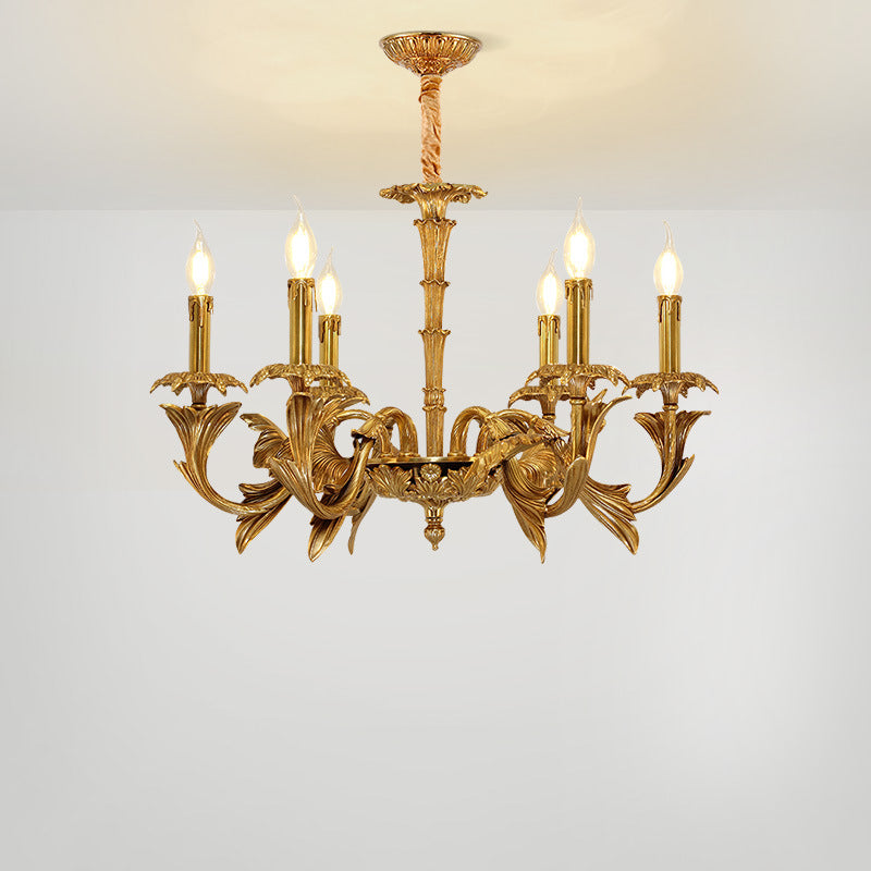 Traditional French Carved Candle Shape Twig Round Copper 6/8/10 Light Chandelier For Living Room