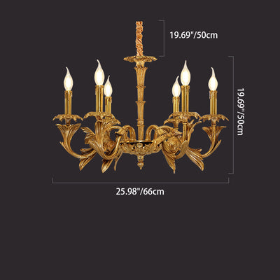 Traditional French Carved Candle Shape Twig Round Copper 6/8/10 Light Chandelier For Living Room