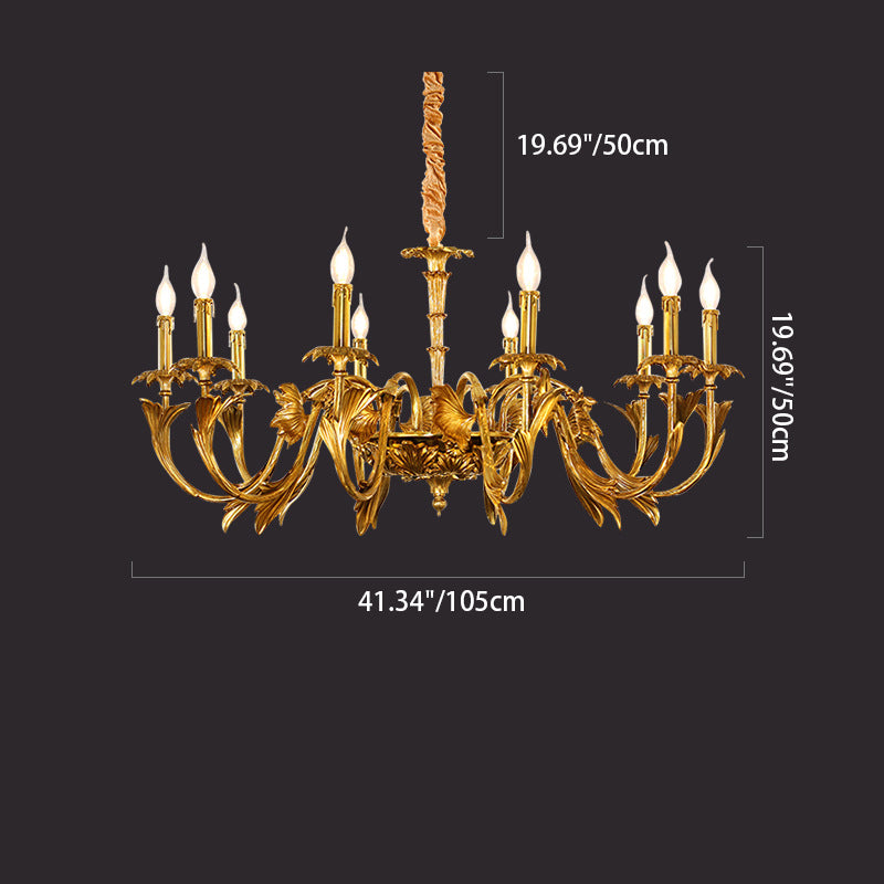 Traditional French Carved Candle Shape Twig Round Copper 6/8/10 Light Chandelier For Living Room