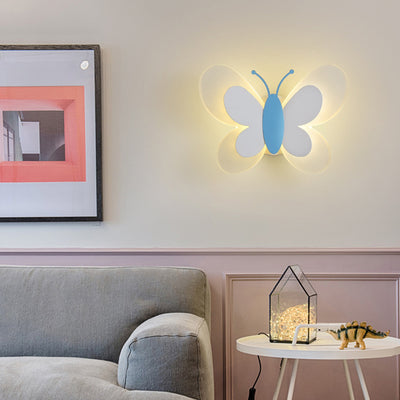 Contemporary Creative Cartoon Butterfly Shape Iron Acrylic LED Wall Sconce Lamp For Bedroom