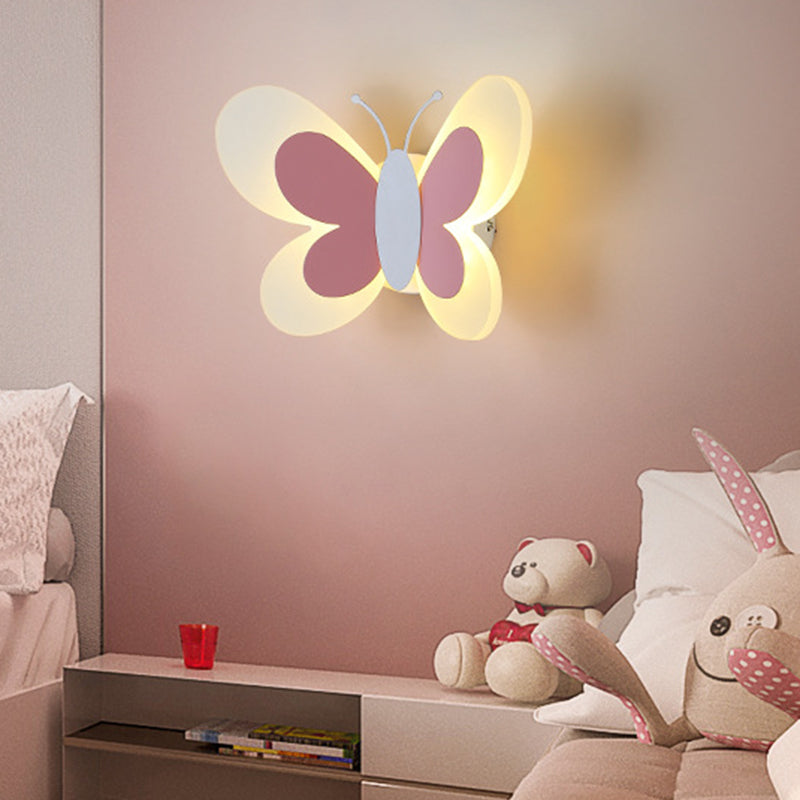 Contemporary Creative Cartoon Butterfly Shape Iron Acrylic LED Wall Sconce Lamp For Bedroom