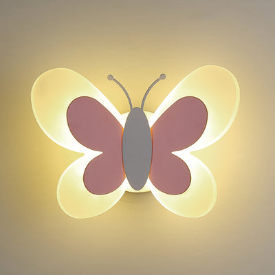 Contemporary Creative Cartoon Butterfly Shape Iron Acrylic LED Wall Sconce Lamp For Bedroom