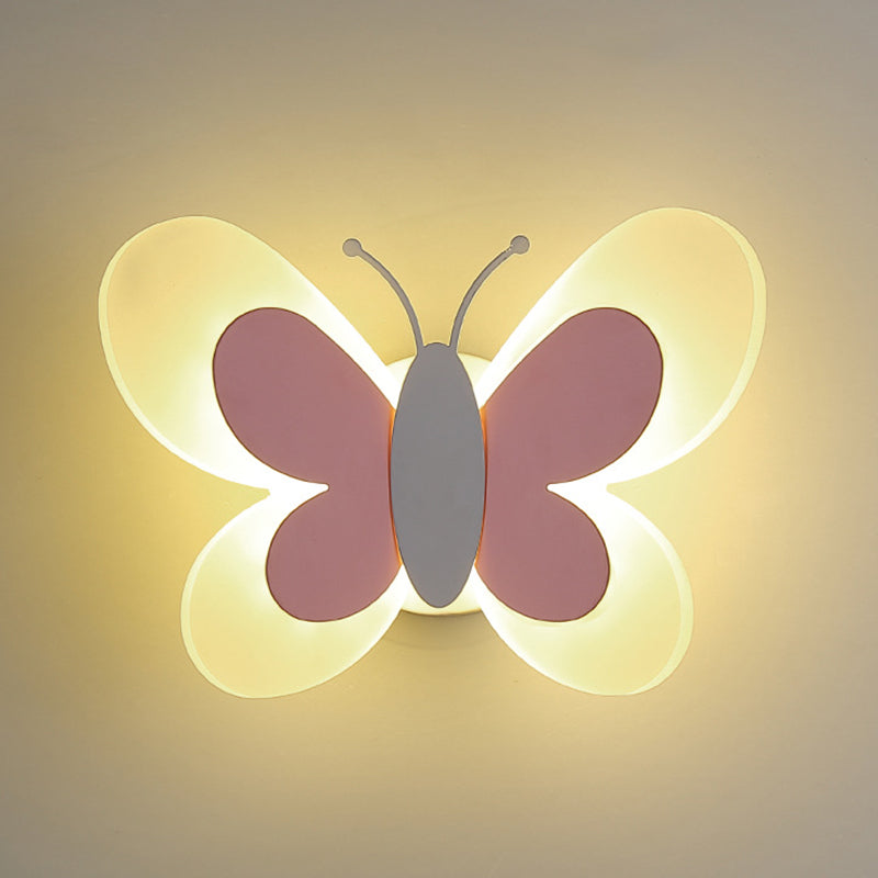 Contemporary Creative Cartoon Butterfly Shape Iron Acrylic LED Wall Sconce Lamp For Bedroom