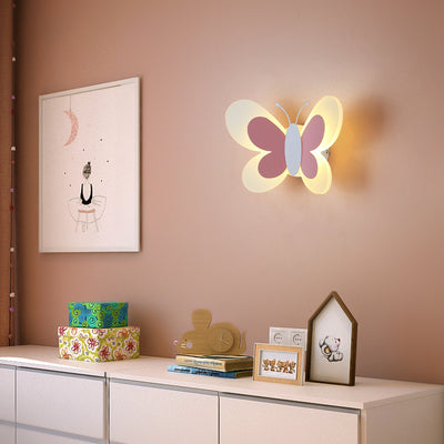 Contemporary Creative Cartoon Butterfly Shape Iron Acrylic LED Wall Sconce Lamp For Bedroom