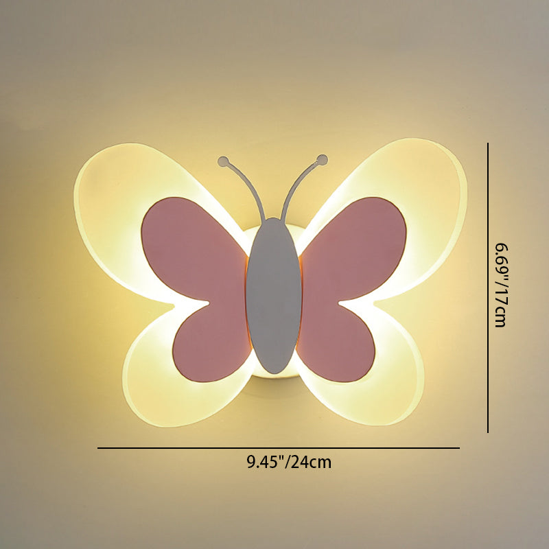 Contemporary Creative Cartoon Butterfly Shape Iron Acrylic LED Wall Sconce Lamp For Bedroom