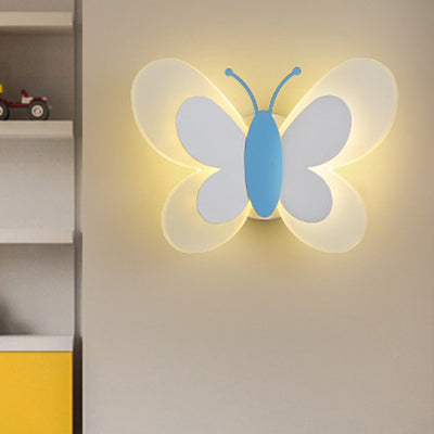 Contemporary Creative Cartoon Butterfly Shape Iron Acrylic LED Wall Sconce Lamp For Bedroom