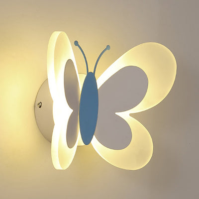 Contemporary Creative Cartoon Butterfly Shape Iron Acrylic LED Wall Sconce Lamp For Bedroom