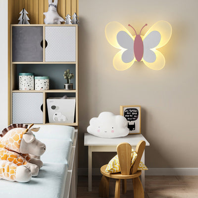 Contemporary Creative Cartoon Butterfly Shape Iron Acrylic LED Wall Sconce Lamp For Bedroom