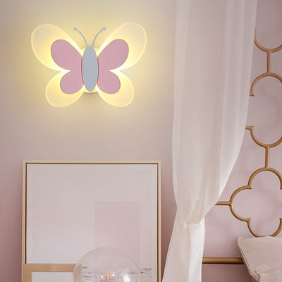 Contemporary Creative Cartoon Butterfly Shape Iron Acrylic LED Wall Sconce Lamp For Bedroom