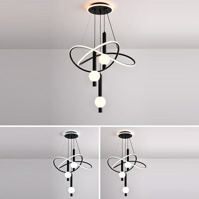 Contemporary Scandinavian Cylinder Orb Curve Aluminum Iron Acrylic LED Chandelier For Bedroom