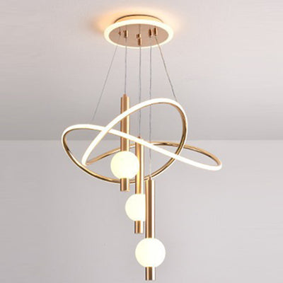 Contemporary Scandinavian Cylinder Orb Curve Aluminum Iron Acrylic LED Chandelier For Bedroom