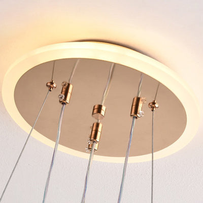 Contemporary Scandinavian Cylinder Orb Curve Aluminum Iron Acrylic LED Chandelier For Bedroom