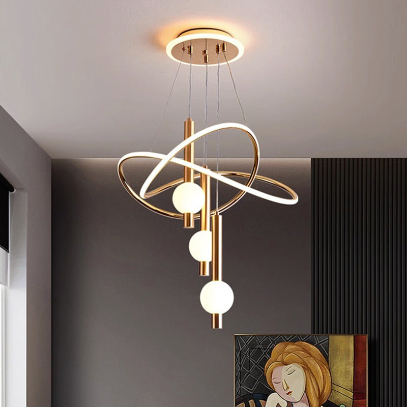 Contemporary Scandinavian Cylinder Orb Curve Aluminum Iron Acrylic LED Chandelier For Bedroom