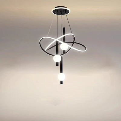 Contemporary Scandinavian Cylinder Orb Curve Aluminum Iron Acrylic LED Chandelier For Bedroom