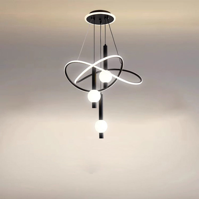 Contemporary Scandinavian Cylinder Orb Curve Aluminum Iron Acrylic LED Chandelier For Bedroom