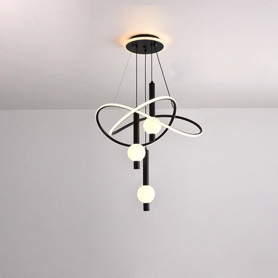 Contemporary Scandinavian Cylinder Orb Curve Aluminum Iron Acrylic LED Chandelier For Bedroom