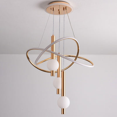 Contemporary Scandinavian Cylinder Orb Curve Aluminum Iron Acrylic LED Chandelier For Bedroom