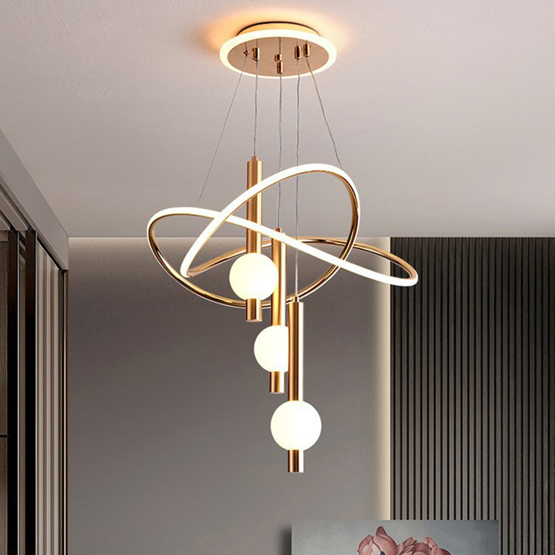 Contemporary Scandinavian Cylinder Orb Curve Aluminum Iron Acrylic LED Chandelier For Bedroom