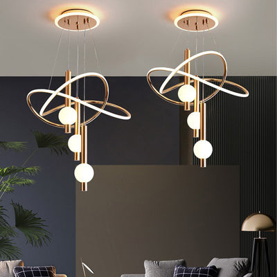 Contemporary Scandinavian Cylinder Orb Curve Aluminum Iron Acrylic LED Chandelier For Bedroom