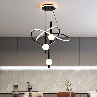 Contemporary Scandinavian Cylinder Orb Curve Aluminum Iron Acrylic LED Chandelier For Bedroom