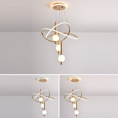 Contemporary Scandinavian Cylinder Orb Curve Aluminum Iron Acrylic LED Chandelier For Bedroom