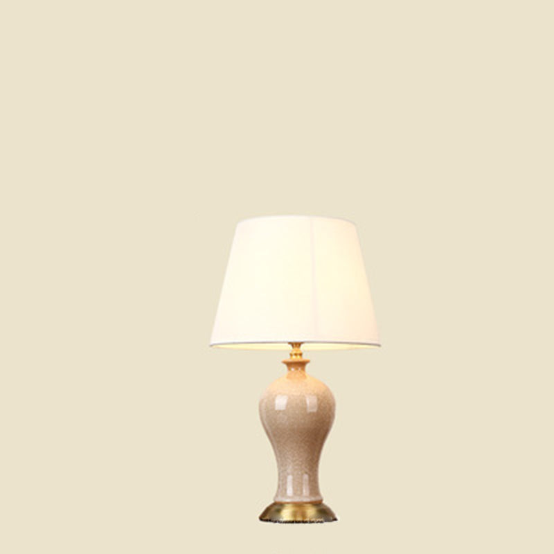 Traditional Chinese Vase Shape Round Cylinder Ceramic Fabric 1-Light Table Lamp For Bedroom