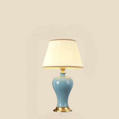 Traditional Chinese Vase Shape Round Cylinder Ceramic Fabric 1-Light Table Lamp For Bedroom