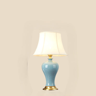 Traditional Chinese Vase Shape Round Cylinder Ceramic Fabric 1-Light Table Lamp For Bedroom