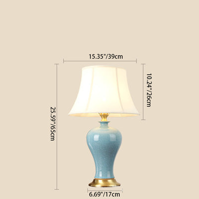 Traditional Chinese Vase Shape Round Cylinder Ceramic Fabric 1-Light Table Lamp For Bedroom