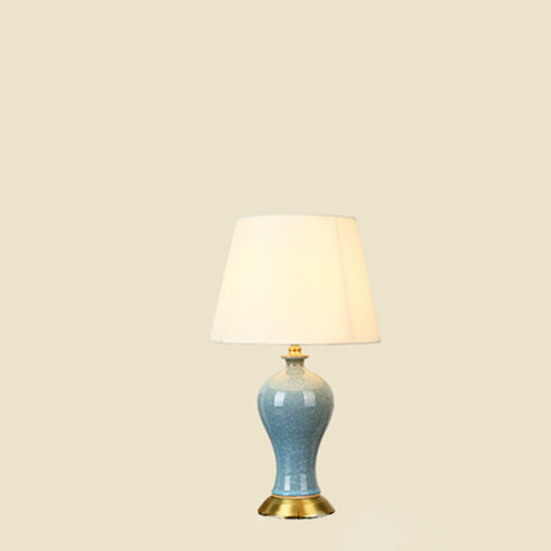 Traditional Chinese Vase Shape Round Cylinder Ceramic Fabric 1-Light Table Lamp For Bedroom