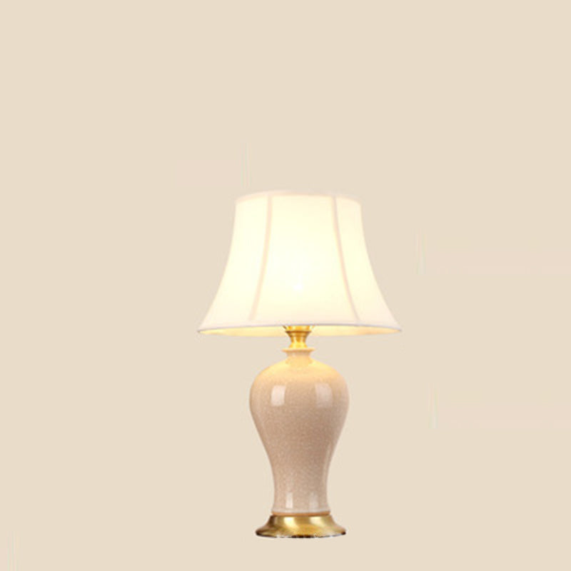 Traditional Chinese Vase Shape Round Cylinder Ceramic Fabric 1-Light Table Lamp For Bedroom