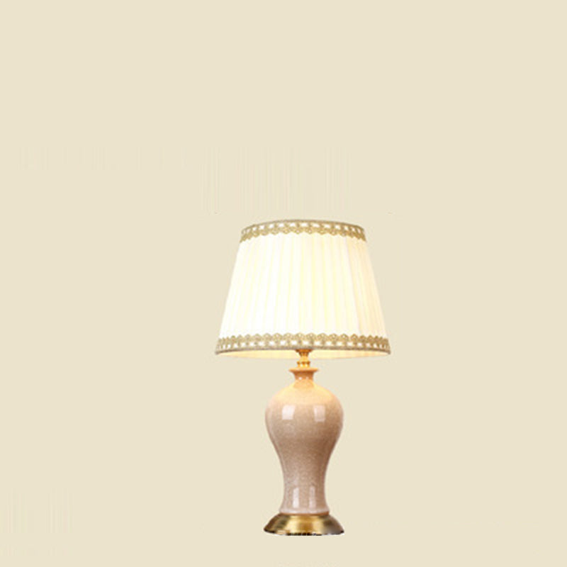 Traditional Chinese Vase Shape Round Cylinder Ceramic Fabric 1-Light Table Lamp For Bedroom