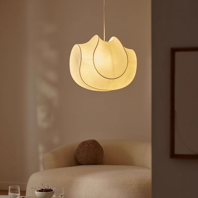 Traditional Japanese Cream Oval Imitation Silk Iron 1/3 Light Pendant Light For Bedroom