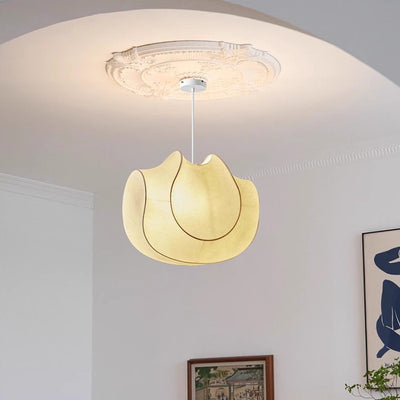 Traditional Japanese Cream Oval Imitation Silk Iron 1/3 Light Pendant Light For Bedroom