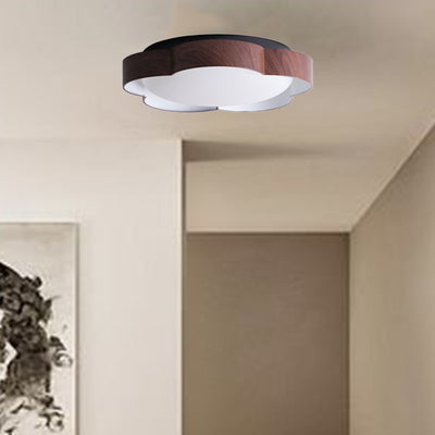 Modern Art Deco Cream Flower Round PVC Iron LED Flush Mount Ceiling Light For Bedroom