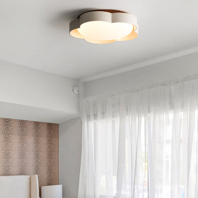 Modern Art Deco Cream Flower Round PVC Iron LED Flush Mount Ceiling Light For Bedroom