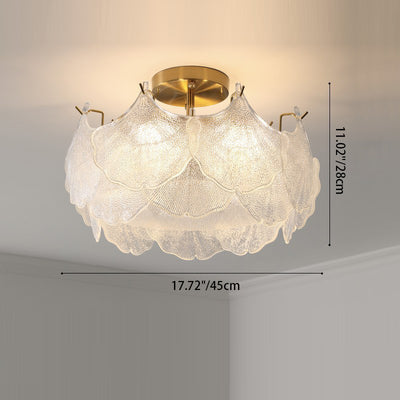 Traditional French Cream Maple Leaf Round Hardware Glass 5/8 Light Semi-Flush Mount Ceiling Light For Bedroom