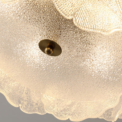 Traditional French Cream Maple Leaf Round Hardware Glass 5/8 Light Semi-Flush Mount Ceiling Light For Bedroom