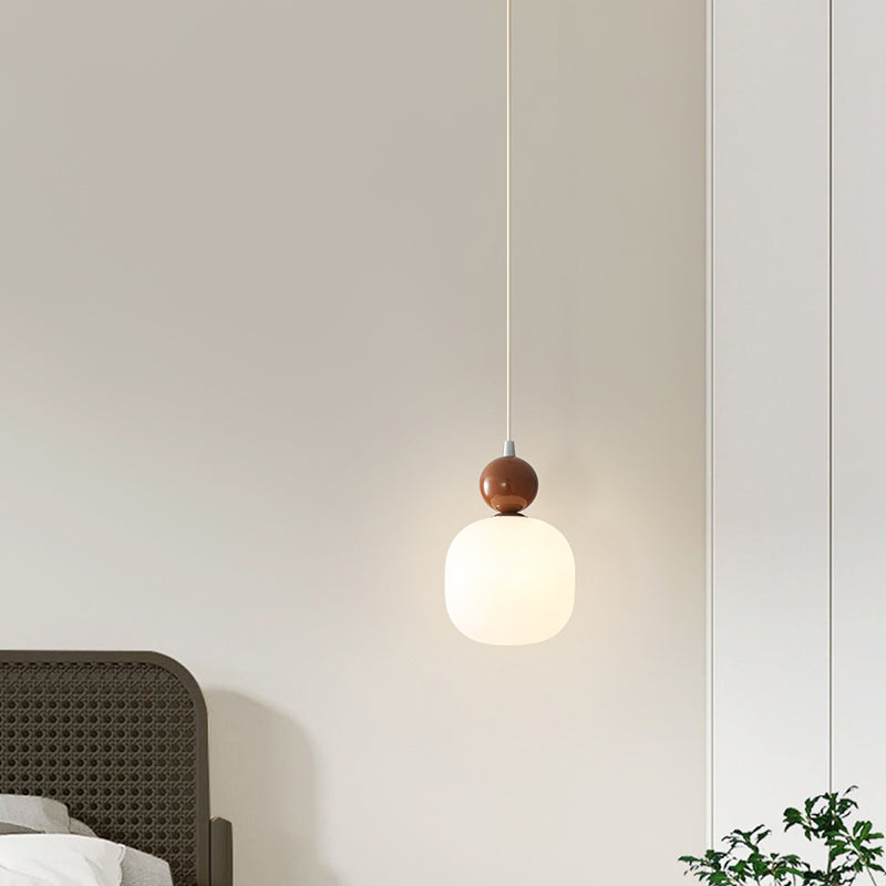 Contemporary Scandinavian Cream Round Cylinder Resin PE 1-Light Pendant Light For Bedroom