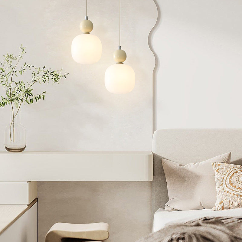 Contemporary Scandinavian Cream Round Cylinder Resin PE 1-Light Pendant Light For Bedroom