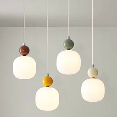 Contemporary Scandinavian Cream Round Cylinder Resin PE 1-Light Pendant Light For Bedroom