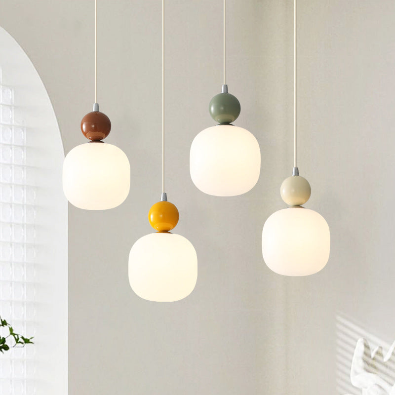 Contemporary Scandinavian Cream Round Cylinder Resin PE 1-Light Pendant Light For Bedroom