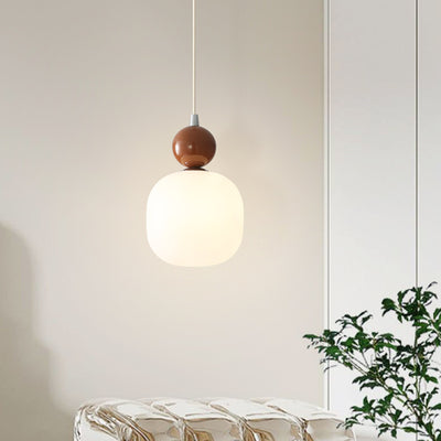 Contemporary Scandinavian Cream Round Cylinder Resin PE 1-Light Pendant Light For Bedroom